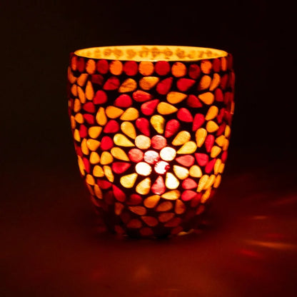 Mosaic tea light holder red/yellow