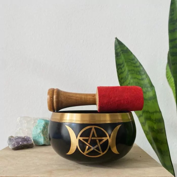 Singing bowl black triple moon 9 cm set of 4